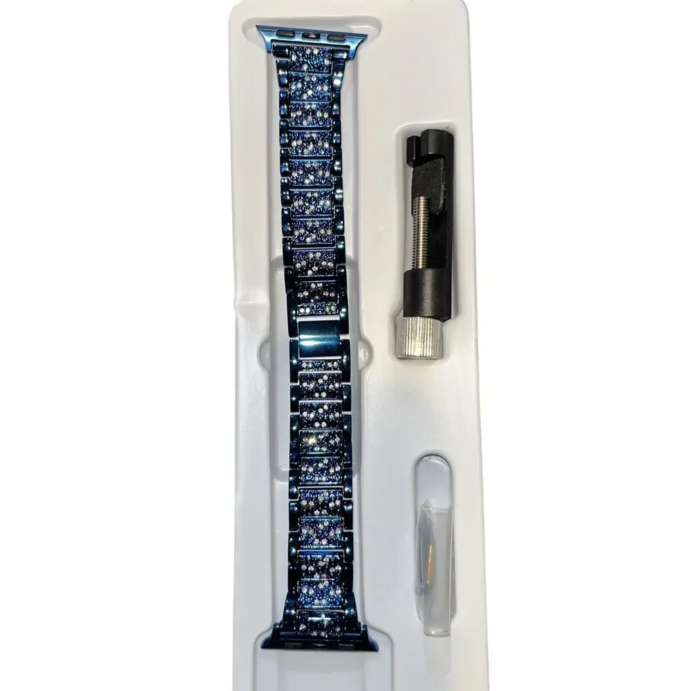 Blue Metalic Apple Watch Band & Link Remover fits 42-45mm Series 4-9 & SE